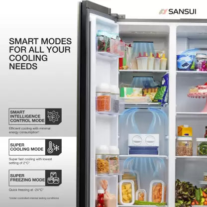 Sansui 544 L Frost Free Side by Side Refrigerator (Silver Steel, 520ISSNS) (OPEN BOX) Sansui 544 L Frost Free Side by Side Refrigerator (Silver Steel, 520ISSNS) (OPEN BOX)